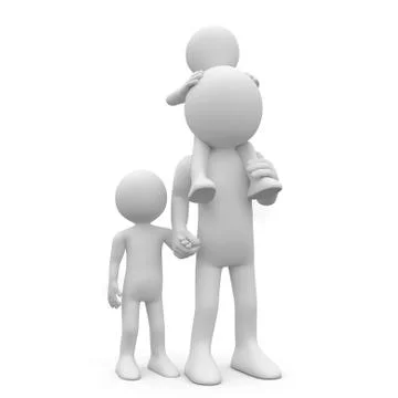 Father with his two sons, one of them on the shoulders Stock Illustration