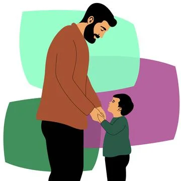 Father holding son's hands vector illustration, isolated loving father and .. Stock Illustration
