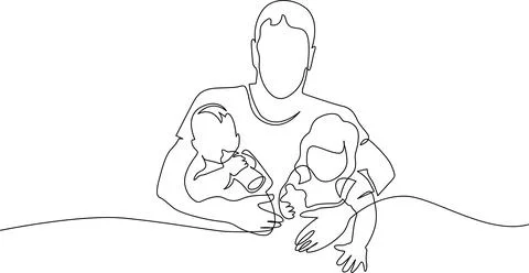 Father holding twins Vector Stock Illustration