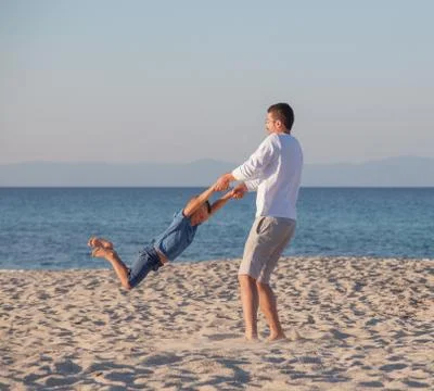 Father Playing Carousel Son Stock Photos