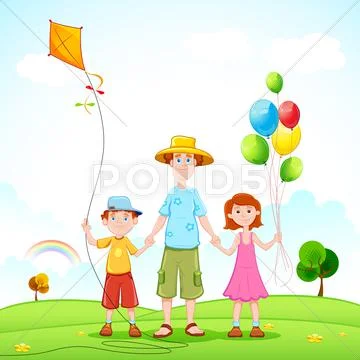 Father Playing with Kids Stock Illustration
