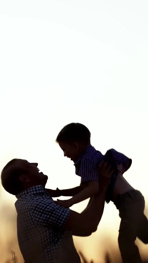 Father playing with son throwing him in the air at sunset Stock-Footage 340809753