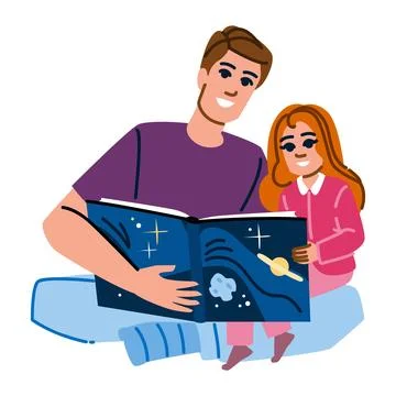 Father reading a space book to his daughter Stock Illustration