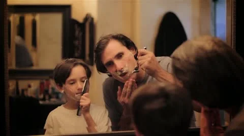 Father Shaving with Son Video stock 19029423