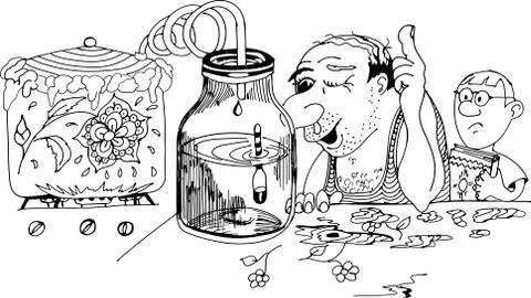 The father shows the son a physical process Illustrazione stock
