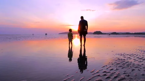 Father with a son on the beach Stock Footage 64213708