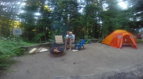 Father Son Camping Campfire Video stock 49245693