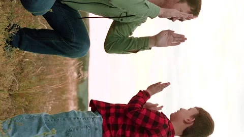 Father son child kid small play clapping, happy family, hand touch game dad boy Stock Footage 301236959