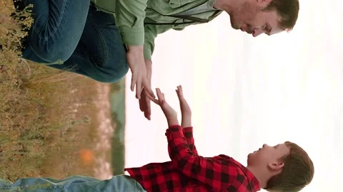 Father son child kid small play clapping, happy family, hand touch game dad boy Stock Footage 301696426