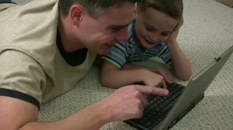 Father Son Computer CloseUp Stock Footage 594880