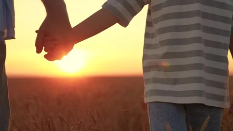 Father son extend their hands to each other on nature walk. Child daughter Stock Footage 318033345