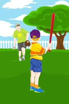 Father son playing baseball Stock Illustration