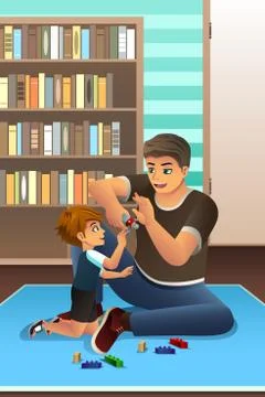 Father Son Playing Together Stock Illustration