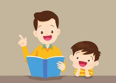 Father with son reading book Stock Illustration