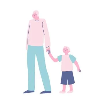 Father with son standing in queue and holding hands Stock Illustration