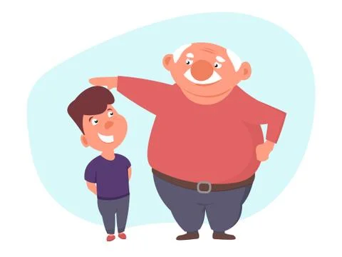 Father stroked hos son head or measure his height. Stock Illustration
