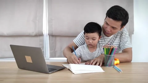 Father teaches his son  Stock Footage 159010834