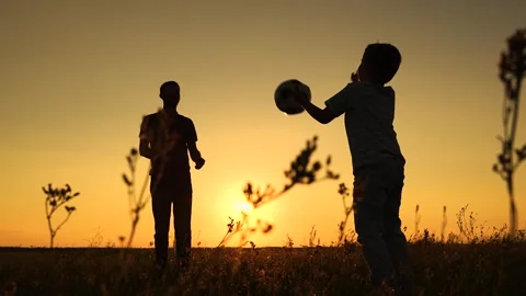 Father throwing ball to child son in summer park, educational game having fun Stock Footage 306596575
