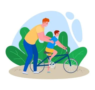 Father time with son vector illustration, cartoon flat dad character teaching Stock Illustration