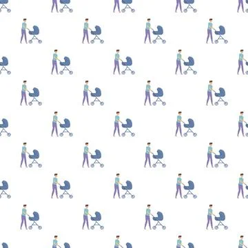 Father walking with baby stroller pattern Stock Illustration