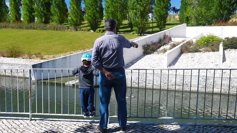 Father walking in park with son Stock Footage 91724264