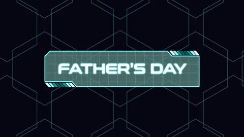 Fathers Day on computer screen with HUD elements in galaxy Video stock 242851553