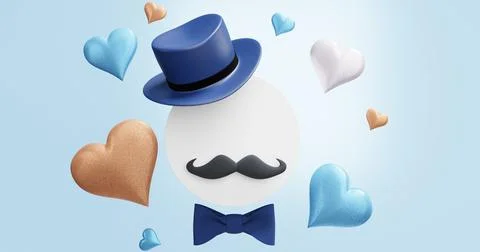 Father's day concept. Empty white circle with a hat and mustache. Illustrazione stock