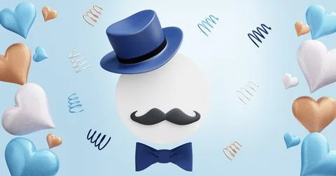 Father's Day. Empty white circle with a hat and mustache. Illustrazione stock