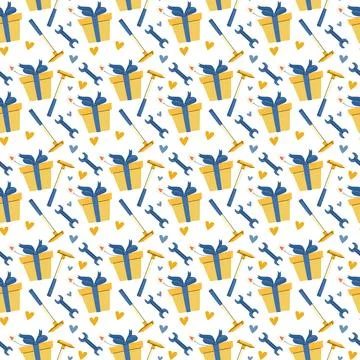 Father's day gift pattern with tools and hearts for celebratory design Illustrazione stock