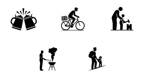 Father's day vector illustration set, silhouette style, flat design Stock Illustration