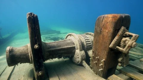 Fathom 5 Underwater Park, Tobermory Canada - Shipwreck-The Sweepstakes-16 Stock Footage 78989783