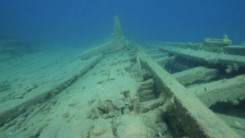 Fathom Five Marine Park, King Shipwreck, deck boards Stock Footage 312949339