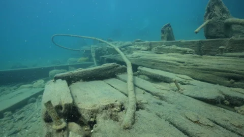 Fathom Five National Marine Park, Wetmore Shipwreck, deck and timbers Stock Footage 313564998