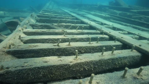 Fathom Five National Marine Park, Wetmore Shipwreck, deck and timbers Stock Footage 313565590