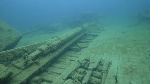 Fathom Five National Park, Caroline Rose Shipwreck Tobermory, main deck Stock Footage 311129670