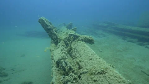 Fathom Five National Park-Caroline Rose Shipwreck Tobermory, Canada main deck Stock Footage 311129689