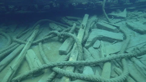 Fathom Five National Park - Caroline Rose Shipwreck Tobermory, Canada ropes Stock Footage 311129871