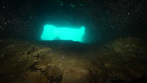 Fathom Five National Park - The Caves, Grotto, Tobermory, diver at 2nd entrance Stock Footage 253430999
