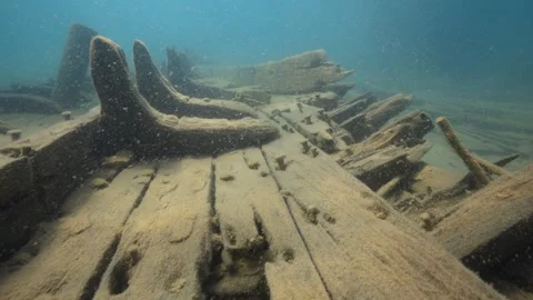 Fathom Five National Park - W.L. Wetmore Shipwreck Tobermory, along top of deck Stock Footage 253434190