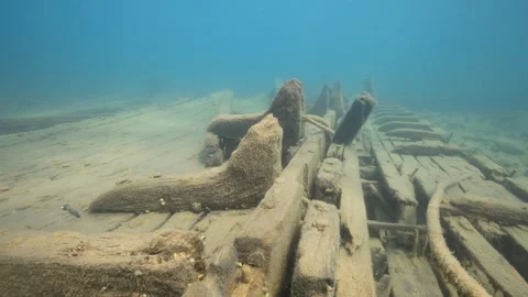 Fathom Five National Park - W.L. Wetmore Shipwreck Tobermory, deck boards Stock Footage 253434321