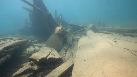 Fathom Five National Park - W.L. Wetmore Shipwreck Tobermory, rudder and prop Stock Footage 253434640