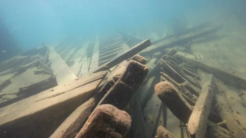 Fathom Five National Park - W.L. Wetmore Shipwreck Tobermory, wreckage Stock Footage 253434683