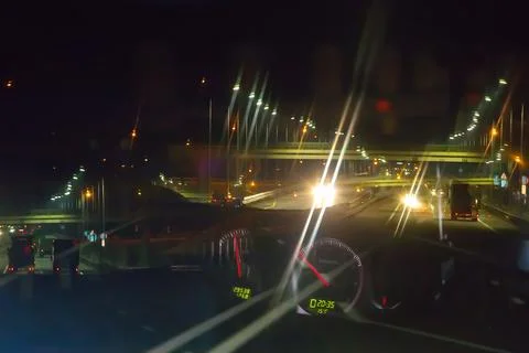 Fatigue of the driver on the night highway Stock Photos
