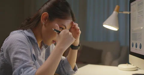 Fatigue worker overnight time work hard from home workforce issue. Stock Footage 174215752