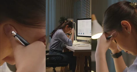 Fatigue worker overnight time work hard from home workforce issue. 스톡 동영상 214809092