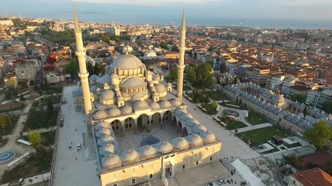 Fatih Mosque Aerial Drone View Stock Footage 99016044
