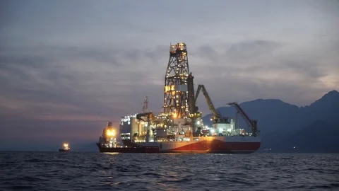 Fatih petrol exploration vessel offshore oil and gas construction Stock Footage