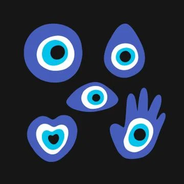 Fatima eye doodle icons set, vetor color illustration Stock Illustration