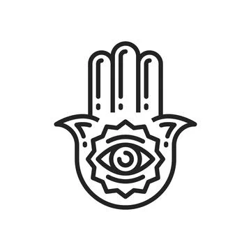 Fatima or Hamsa hand isolated outline pan with eye Illustrazione stock
