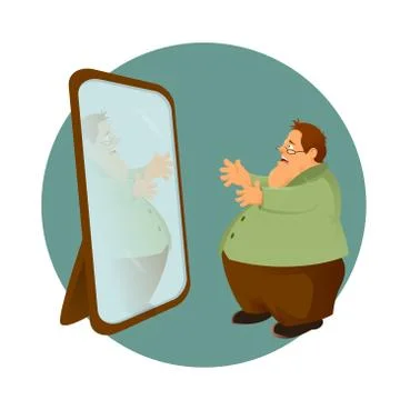 Fatso and the mirror Stock Illustration